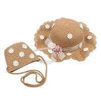 Children's Bowknot Sunshade Straw Hats Korean Flowers Diagonal Bags main image 6