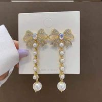 Fashion Concise Butterfly Diamond-studded Pearl Exaggerated Earrings sku image 1