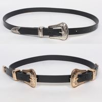 Fashion Double Head Carved Silver Buckle Thin Belt Wholesale main image 2