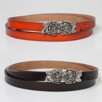 Fashion Solid Color Leather Flowers Thin Belt Wholesale main image 1