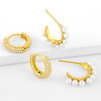 Fashion Pearl C-shaped Copper Inlaid Zircon Earrings Wholesale main image 1