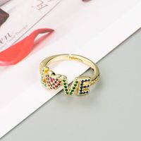 Mode Brief Love Krone Reine Kupfer Mikro Eingelegter Farbiger Zirkon Ring sku image 1