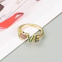 Anillo De Circonita De Cobre Puro Con Letras Y Corona De Amor A La Moda sku image 1