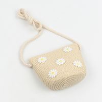 Children's Bowknot Sunshade Straw Hats Korean Flowers Diagonal Bags sku image 4