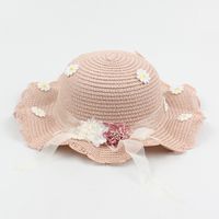 Children's Bowknot Sunshade Straw Hats Korean Flowers Diagonal Bags sku image 7