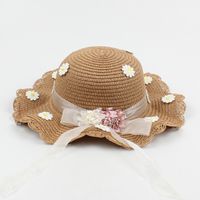 Children's Bowknot Sunshade Straw Hats Korean Flowers Diagonal Bags sku image 8