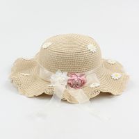 Children's Bowknot Sunshade Straw Hats Korean Flowers Diagonal Bags sku image 9