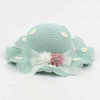 Children's Bowknot Sunshade Straw Hats Korean Flowers Diagonal Bags sku image 10