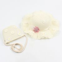 Children's Bowknot Sunshade Straw Hats Korean Flowers Diagonal Bags sku image 11