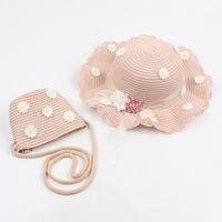 Children's Bowknot Sunshade Straw Hats Korean Flowers Diagonal Bags sku image 12