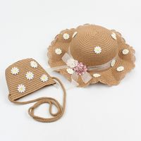Children's Bowknot Sunshade Straw Hats Korean Flowers Diagonal Bags sku image 13