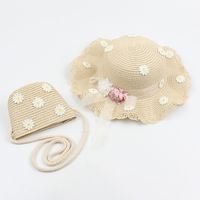 Children's Bowknot Sunshade Straw Hats Korean Flowers Diagonal Bags sku image 14
