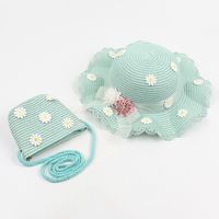 Children's Bowknot Sunshade Straw Hats Korean Flowers Diagonal Bags sku image 15