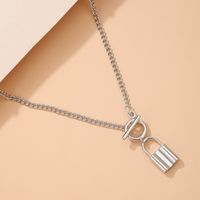 Simple Lock Pendant Punk Style Silver Necklace sku image 1