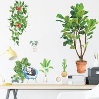 Neue Koreanische Art Tropische Topfpflanzen Grüne Katze Wandaufkleber main image 1