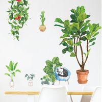 Neue Koreanische Art Tropische Topfpflanzen Grüne Katze Wandaufkleber main image 3