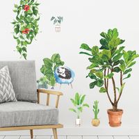 Neue Koreanische Art Tropische Topfpflanzen Grüne Katze Wandaufkleber main image 4