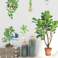 Neue Koreanische Art Tropische Topfpflanzen Grüne Katze Wandaufkleber main image 5