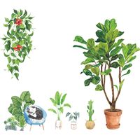 Neue Koreanische Art Tropische Topfpflanzen Grüne Katze Wandaufkleber main image 6