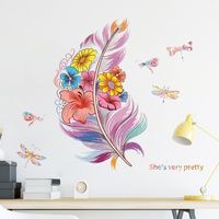 New Cartoon Color Feather Dragonfly Children's Wall Stickers main image 2