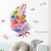 New Cartoon Color Feather Dragonfly Children's Wall Stickers main image 3