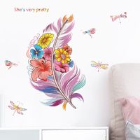 New Cartoon Color Feather Dragonfly Children's Wall Stickers main image 4
