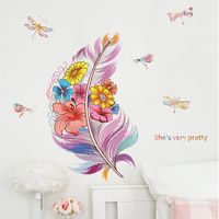 New Cartoon Color Feather Dragonfly Children's Wall Stickers main image 5