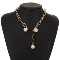 Fashion Thick Chain Rectangular Pearl Necklace main image 1