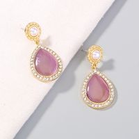 Retro Pearl Diamond Opal Water Drop Earrings main image 1