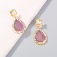 Retro Pearl Diamond Opal Water Drop Earrings main image 2
