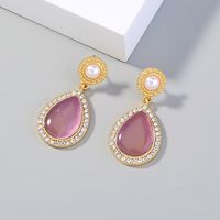 Retro Pearl Diamond Opal Water Drop Earrings main image 3