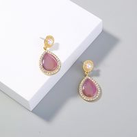 Retro Pearl Diamond Opal Water Drop Earrings main image 4