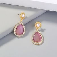 Retro Pearl Diamond Opal Water Drop Earrings main image 5
