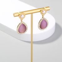 Retro Pearl Diamond Opal Water Drop Earrings main image 6