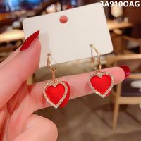Korea Heart-shape Alloy Rhinestone Earrings Wholesale main image 1