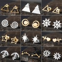 1 Paire Hip Hop Triangle Star Forme De Cœur Acier Inoxydable Boucles D'Oreilles main image 1