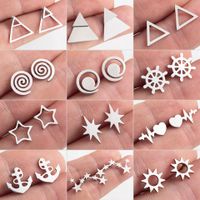 1 Paire Hip Hop Triangle Star Forme De Cœur Acier Inoxydable Boucles D'Oreilles main image 3