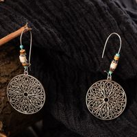 Retro Old Hollow Round Flower Alloy Long Earrings main image 4