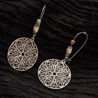 Retro Old Hollow Round Flower Alloy Long Earrings main image 5