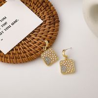 Fashion Metal Rhombus Square Pearl Earrings main image 1