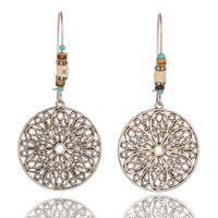 Retro Old Hollow Round Flower Alloy Long Earrings sku image 1