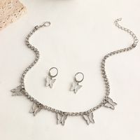 Fashion Rhinestone Butterfly Earrings Necklace Set sku image 2
