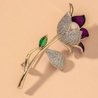 Mode Diamant Rose Blume Perle Brosche sku image 3