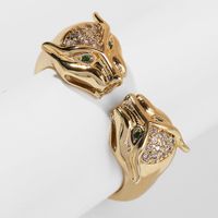 Fashion Copper Inlaid Zirconium Leopard Open Ring main image 1