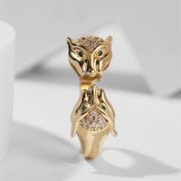 Fashion Copper Inlaid Zirconium Leopard Open Ring main image 3