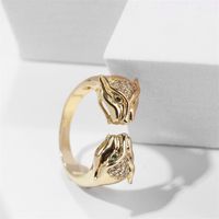 Fashion Copper Inlaid Zirconium Leopard Open Ring main image 4