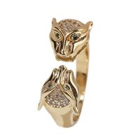 Fashion Copper Inlaid Zirconium Leopard Open Ring main image 6