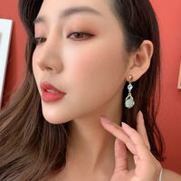Korean Rhinestone Opal Ball Long Earrings main image 4