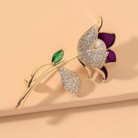 Fashion Diamond Rose Flower Pearl Brooch main image 1