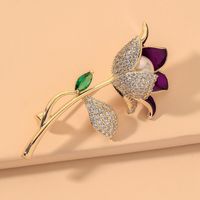 Fashion Diamond Rose Flower Pearl Brooch main image 2